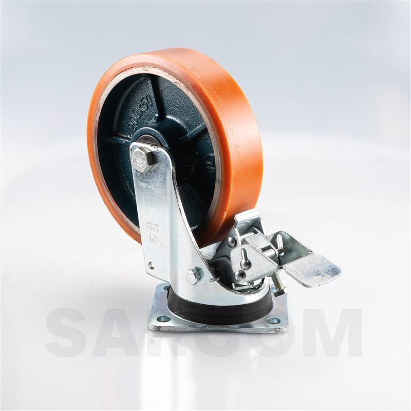 Rotating plate with brake - Cast iron + polyurethane